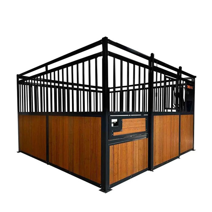 TMG Industrial 12’ Horse Stall Bamboo Panel, Vertical Bar Top, Front panel c/w Window/Feeder and Sliding Door, TMG-FHS13A and FHS13B