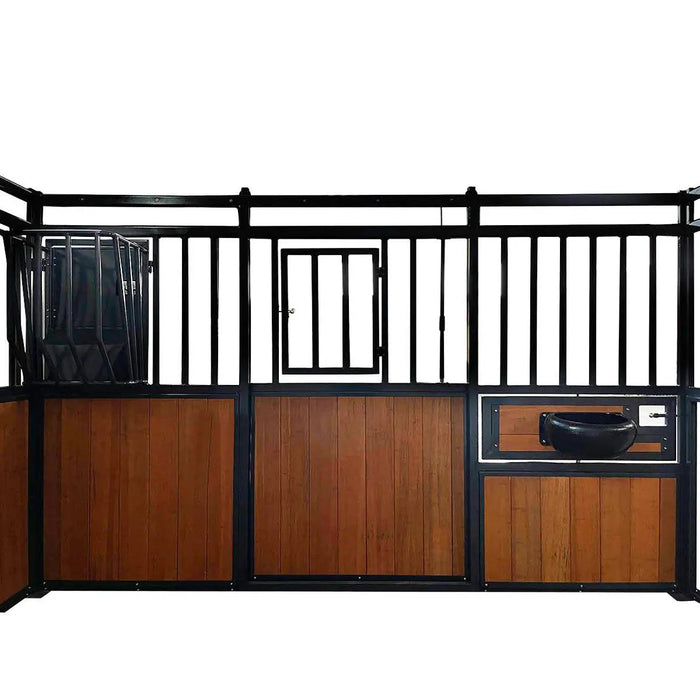 TMG Industrial 12’ Horse Stall Bamboo Panel, Vertical Bar Top, Front panel c/w Window/Feeder and Sliding Door, TMG-FHS13A and FHS13B