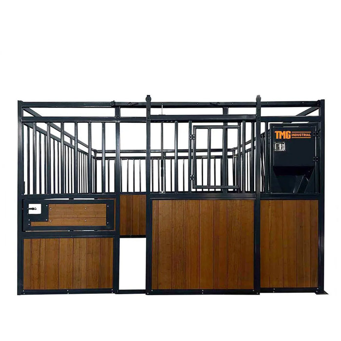 TMG Industrial 12’ Horse Stall Bamboo Panel, Vertical Bar Top, Front panel c/w Window/Feeder and Sliding Door, TMG-FHS13A and FHS13B