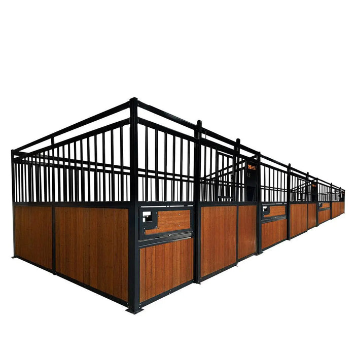 TMG Industrial 12’ Horse Stall Bamboo Panel, Vertical Bar Top, Front panel c/w Window/Feeder and Sliding Door, TMG-FHS13A and FHS13B
