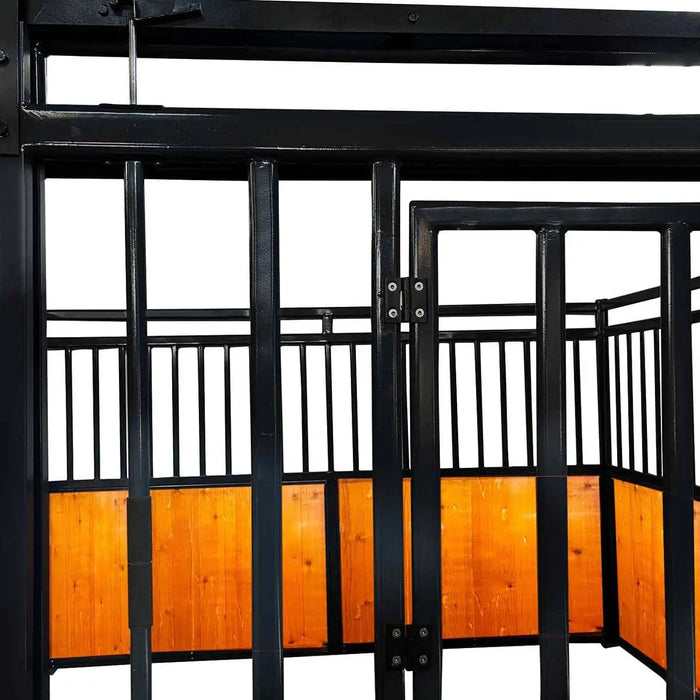 TMG Industrial 12’ Horse Stall Pine Lumber Panel, Vertical Bar Top & Wood-Filled Bottom, Front panel c/w Window/Feeder and Sliding Door, TMG-FHS12A and FHS12B