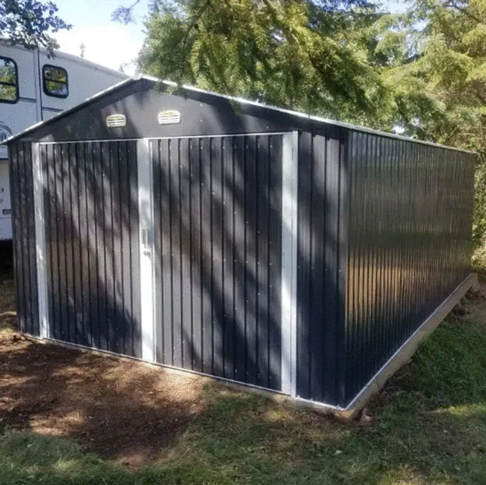 TMG Industrial 13’ x 20’ Metal Garage Shed with Double Front Doors, 7’9” Peak Height, Side Entry Door, 240 Sq-Ft Floor Space, TMG-MS1320A