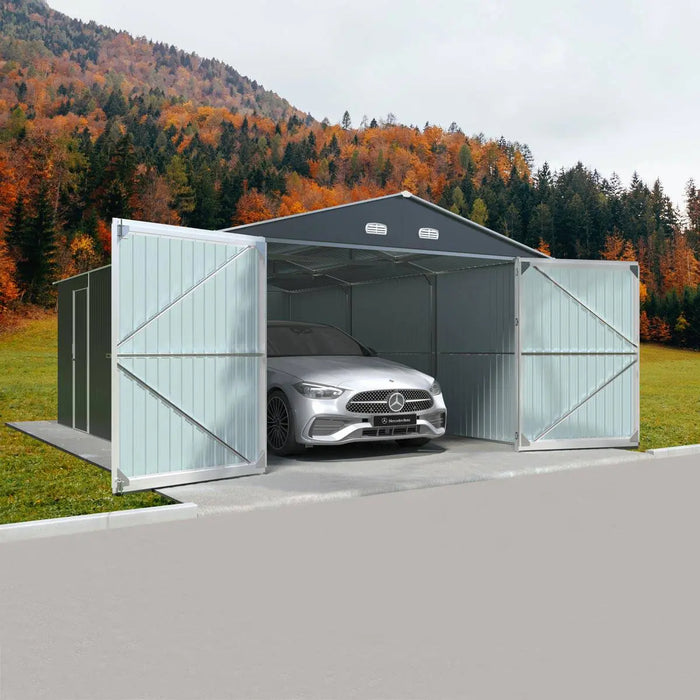 TMG Industrial 13’ x 20’ Metal Garage Shed with Double Front Doors, 7’9” Peak Height, Side Entry Door, 240 Sq-Ft Floor Space, TMG-MS1320A