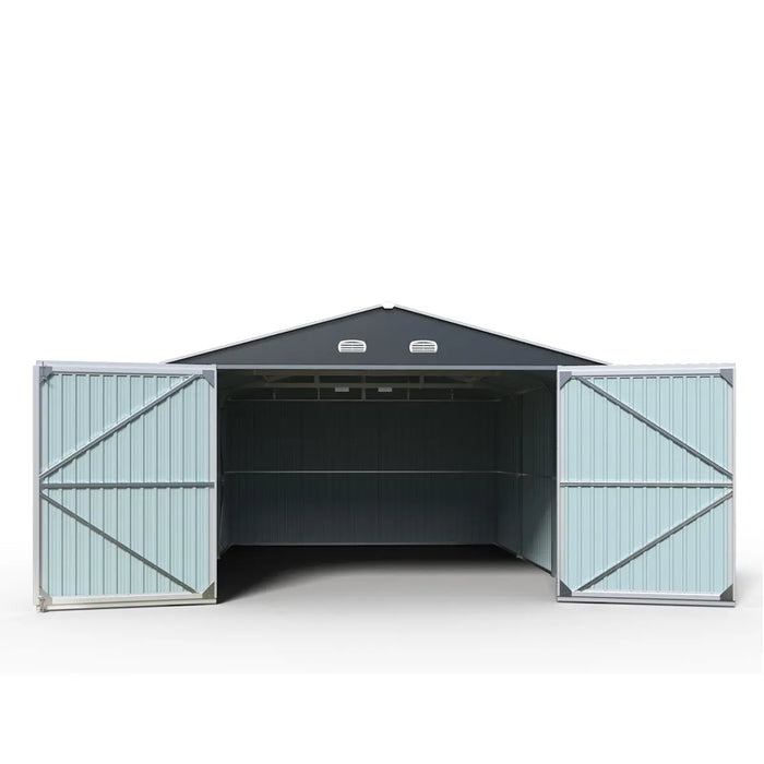 TMG Industrial 13’ x 20’ Metal Garage Shed with Double Front Doors, 7’9” Peak Height, Side Entry Door, 240 Sq-Ft Floor Space, TMG-MS1320A