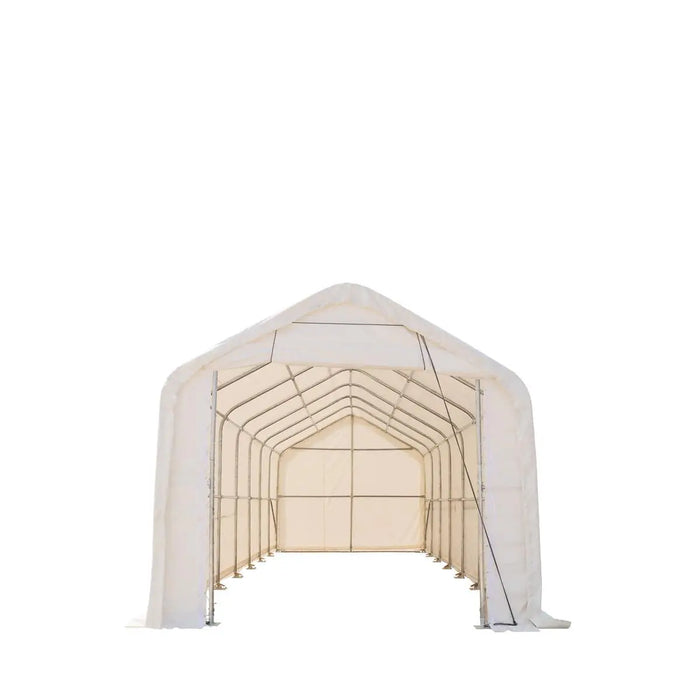 TMG Industrial 15’ x 35’ RV/Motorhome Storage Shelter, 17 oz PVC Fabric Cover, Front Roll-Up Door, Enclosed Rear Wall, 3-Layer Galvanized Steel Frame, 10’ Straight Sidewalls, TMG-ST1535