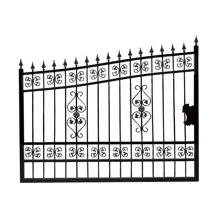 TMG Industrial 16-ft Bi-Parting Deluxe Wrought Iron Ornamental Gate, 100% Solid Forged Steel, Powder Coated, TMG-MG16