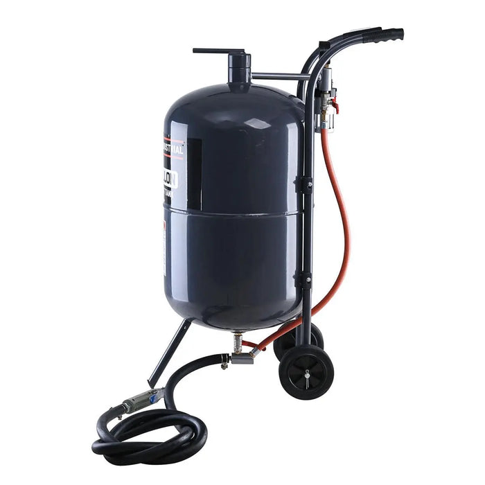TMG Industrial 20 Gallon Portable Sandblaster, 125 PSI, 25 CFM, 8’ Hose, 5” Rubber Wheels, Filling Funnel, TMG-ABT20