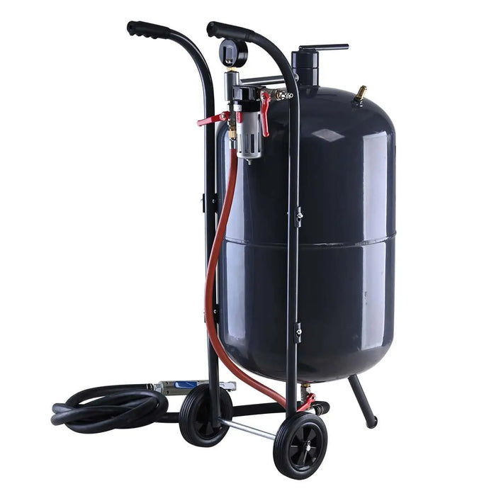 TMG Industrial 20 Gallon Portable Sandblaster, 125 PSI, 25 CFM, 8’ Hose, 5” Rubber Wheels, Filling Funnel, TMG-ABT20