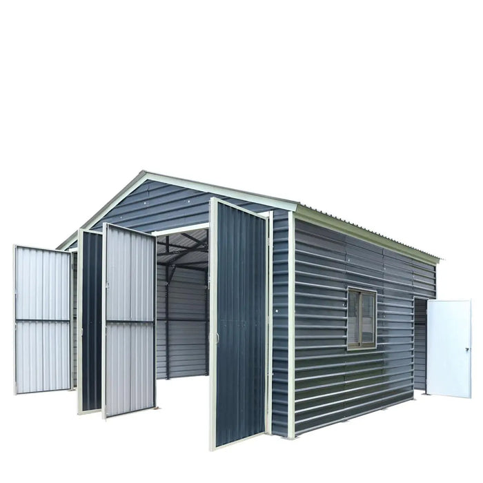 TMG Industrial 20’ x 20’ Metal Garage Shed with 9' High Double Front Doors, 13' Peak Height, Side Entry Door, 400 Sq-Ft Floor Space, TMG-MS2020