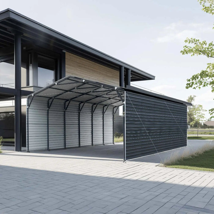 TMG Industrial 20’ x 30’ Metal Shed Carport, 10’ Enclosed Sidewalls, 600 Sq-Ft, 27 GA Corrugated Panels, TMG-MSC2030F