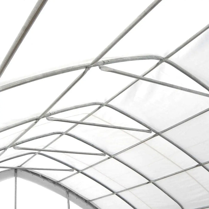 TMG Industrial 20' x 30' Straight Wall Peak Ceiling Storage Shelter with Heavy Duty 11 oz PE Cover & Drive Through Door, TMG-ST2031E