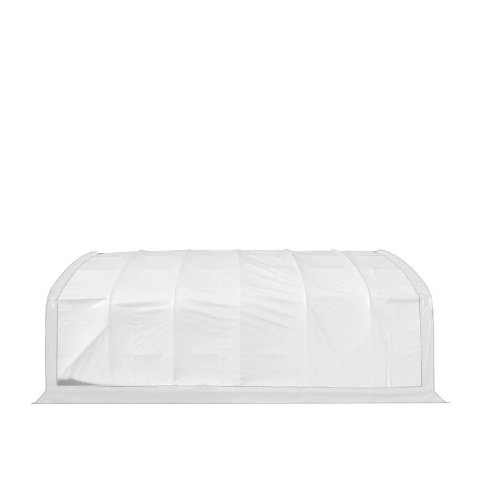 TMG Industrial 20' x 30' Straight Wall Peak Ceiling Storage Shelter with Heavy Duty 11 oz PE Cover & Drive Through Door, TMG-ST2031E