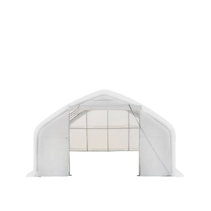 TMG Industrial 20' x 30' Straight Wall Peak Ceiling Storage Shelter with Heavy Duty 17 oz PVC Cover & Drive Through Door, TMG-ST2031V (Previously ST2030V)