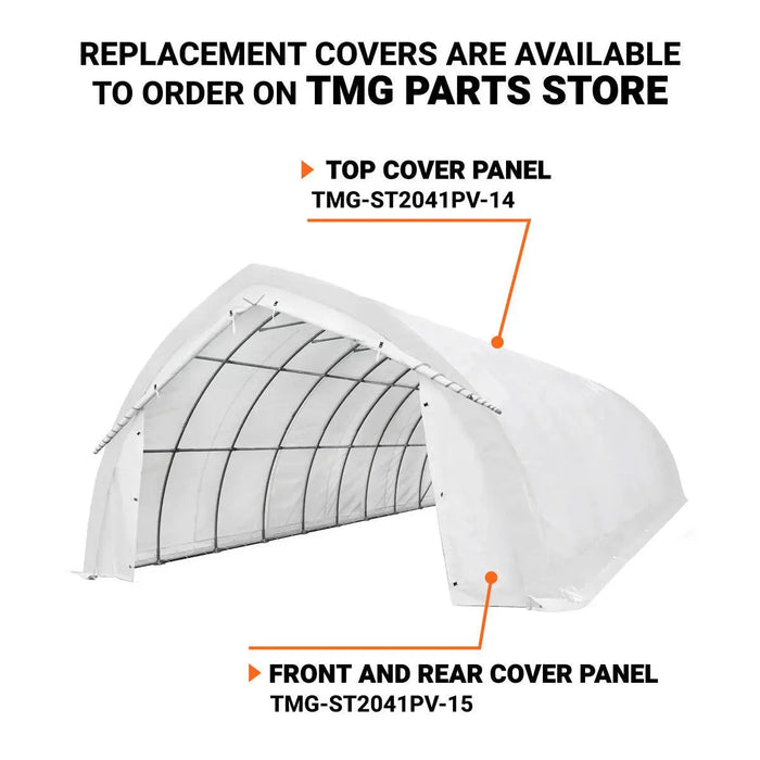 TMG Industrial 20' x 40' Arch Wall Peak Ceiling Storage Shelter with Heavy Duty 17 oz PVC Cover & Drive Through Doors, TMG-ST2041PV(Previously(ST2040PV)