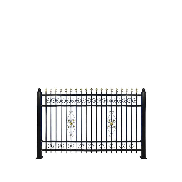 TMG Industrial 212-ft Bi-Parting Ornamental Wrought Iron Gate & Fence Panels Combo Pack, All Steel, Powder Coated, TMG-MG212P