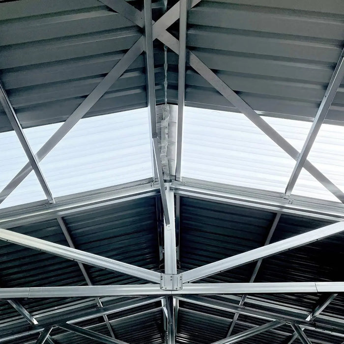 TMG Industrial 25’ x 25’ Double Garage Metal Barn Shed with Side Entry Door, 625 Sq-Ft Floor Space, 9’8” Eave Height, 27 GA Metal, Skylights, 3/12 Roof Pitch, TMG-MS2525 (Discontinued)