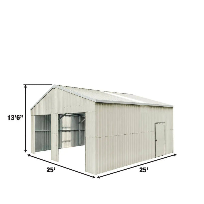 TMG Industrial 25’ x 25’ Double Garage Metal Barn Shed with Side Entry Door, 625 Sq-Ft Floor Space, 9’8” Eave Height, 27 GA Metal, Skylights, 3/12 Roof Pitch, TMG-MS2525 (Discontinued)