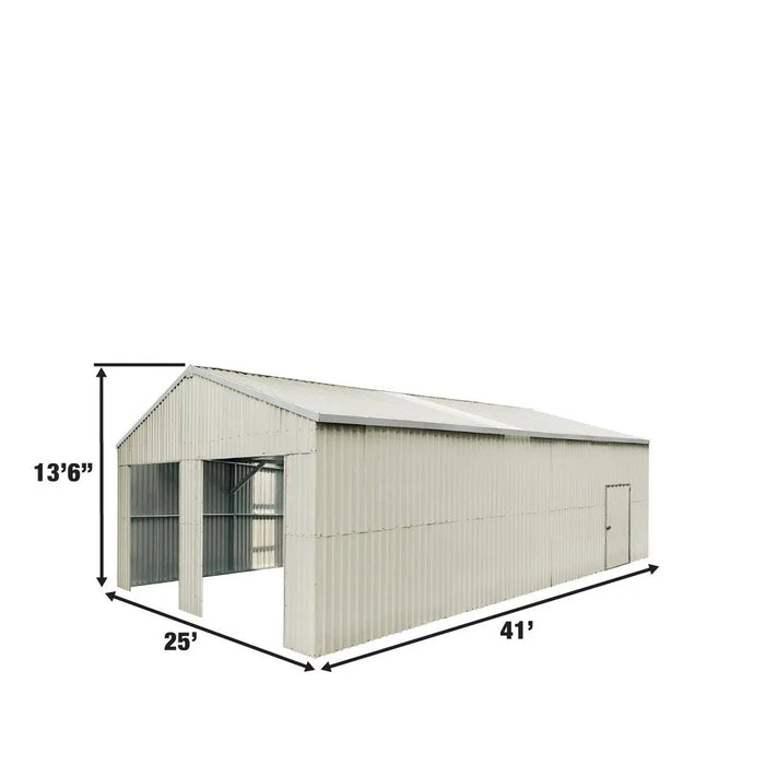 TMG Industrial 25’ x 41’ Double Garage Metal Barn Shed with Side Entry Door, 1025 Sq-Ft Floor Space, 9’8” Eave Height, 27 GA Metal, Skylights, 4/12 Roof Pitch, TMG-MS2541 (Discontinued)