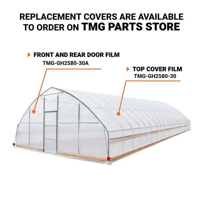 TMG Industrial 25’ x 80’ Tunnel Greenhouse Grow Tent w/6 Mil Clear EVA Plastic Film, Cold Frame, Hand Crank Roll-Up Sides, Peak Ceiling Roof, TMG-GH2580