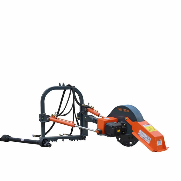 TMG Industrial 26” 3-Point Hitch Stump Grinder, Category 1 & 2 Hookup, Driveline Shaft Included, 30-50 HP Tractor, TMG-TSG26 (Discontinued)
