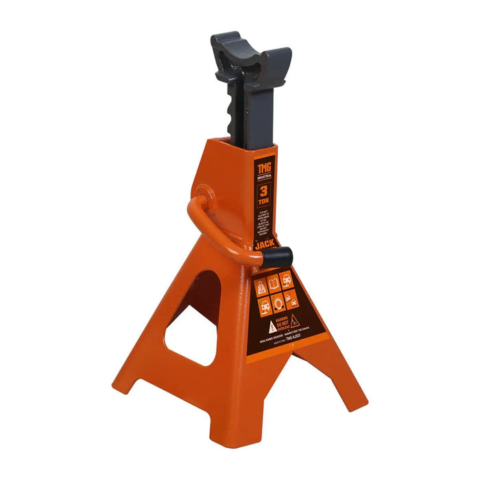 TMG Industrial 3 Ton Jack Stand, Ratchet Style, Large Saddle, Unified Frame Construction, Solid Steel Handle, 1 Pair, TMG-AJS03