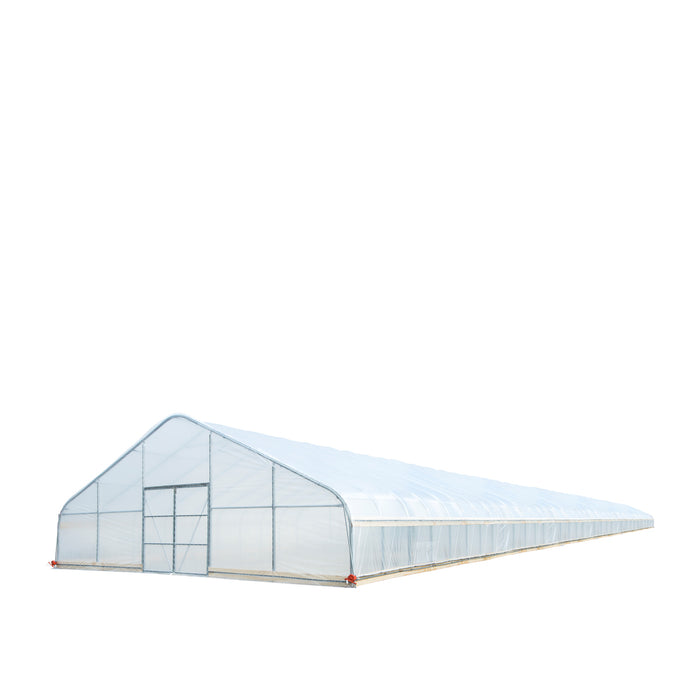 TMG Industrial 30’ x 150’ Tunnel Greenhouse Grow Tent w/6 Mil Clear EVA Plastic Film, Cold Frame, Hand Crank Roll-Up Sides, Peak Ceiling Roof, TMG-GH30150-O