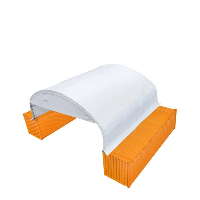 30' x 20' Dual Truss Container Shelter with Heavy Duty 17 oz PVC Cover, Enclosed End Wall & Front Drop, TMG-DT3020CF