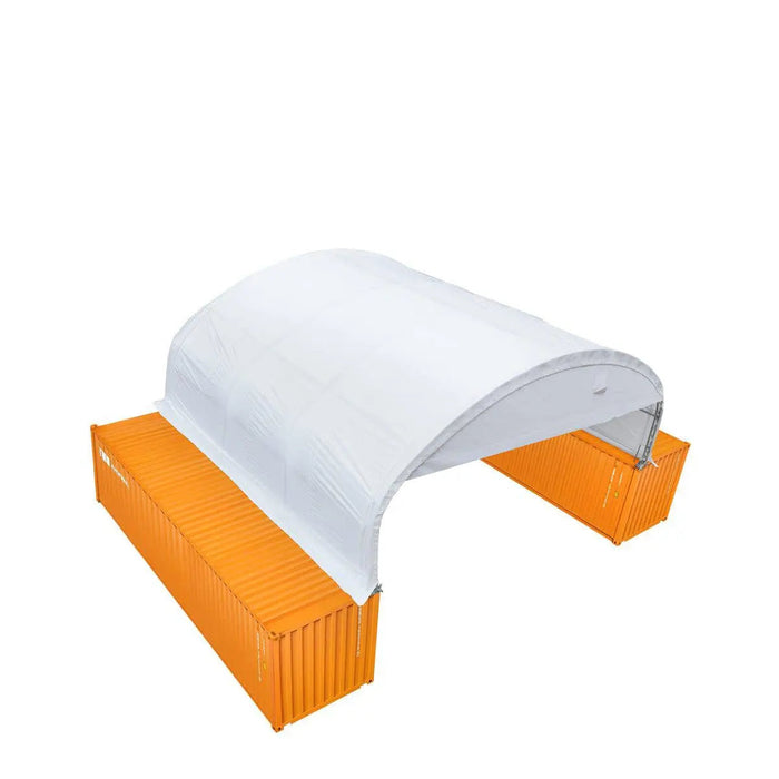 30' x 20' Dual Truss Container Shelter with Heavy Duty 17 oz PVC Cover, Enclosed End Wall & Front Drop, TMG-DT3020CF