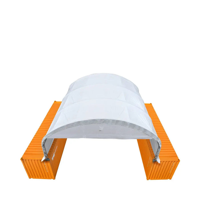 30' x 20' Dual Truss Container Shelter with Heavy Duty 17 oz PVC Cover, Enclosed End Wall & Front Drop, TMG-DT3020CF