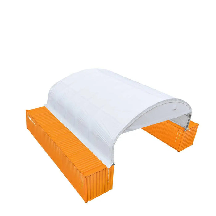 TMG Industrial 30' x 40' Dual Truss Container Shelter with Heavy Duty 17 oz PVC Cover, Enclosed End Wall & Front Drop, TMG-DT3040CF