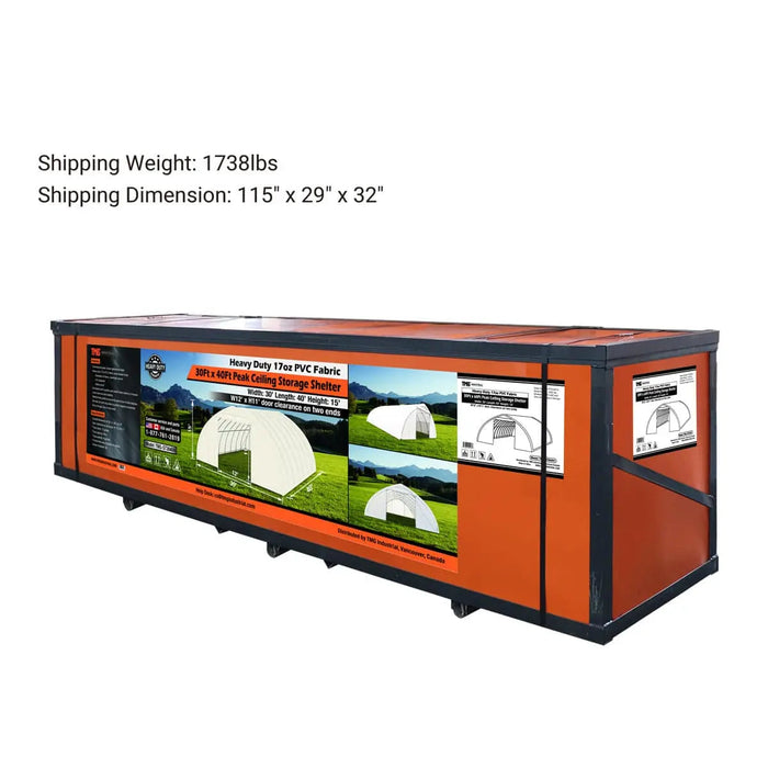 30' x 40' Peak Ceiling Storage Shelter with Heavy Duty 17 oz PVC Cover & Drive Through Doors, TMG-ST3040V