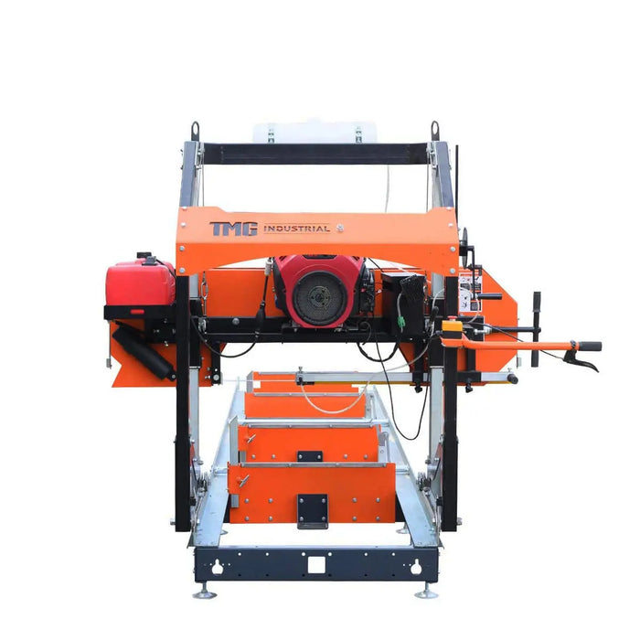 TMG Industrial 36” Portable Sawmill, 21 HP Honda V-Twin Engine, 13’ Log Length, 4-Post Carriage with Saw Head Anti-tip Self-locking, TMG-PSM36