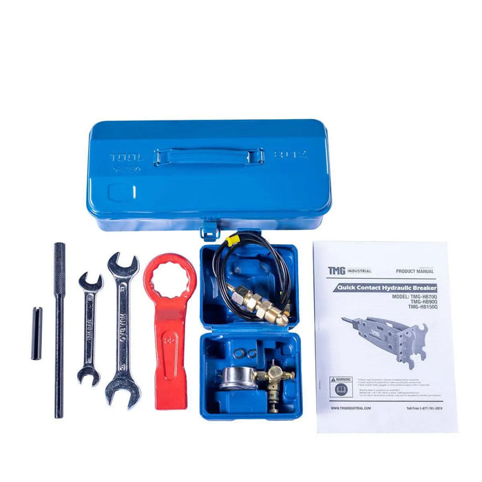 TMG Industrial 4-7 Ton Excavator/Backhoe Hydraulic Breaker, Quick Change (Q/C) Lugging, 2-3/4” Moil Point Chisel, 600 J Impact Energy, TMG-HB70Q