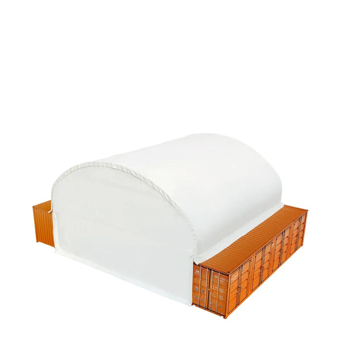 TMG Industrial 40' x 40' Dual Truss Container Shelter with Heavy Duty 21 oz PVC Cover, Fully Enclosed front and back endwalls, TMG-DT4041CG