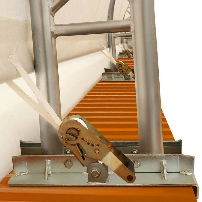 TMG Industrial 40' x 40' Dual Truss Container Shelter with Heavy Duty 21 oz PVC Cover, Fully Enclosed front and back endwalls, TMG-DT4041CG