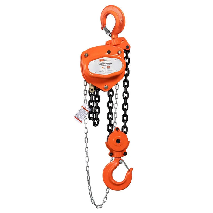 TMG Industrial 5 Ton 20' Lift Chain Hoist, 360° Swivel Hook, ASME B30.16, TMG-AHC5