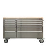 55" Stainless Steel Rolling Workbench, Rubberwood Tabletop, Lockable Drawers, Locking Wheels, TMG-WB5510S