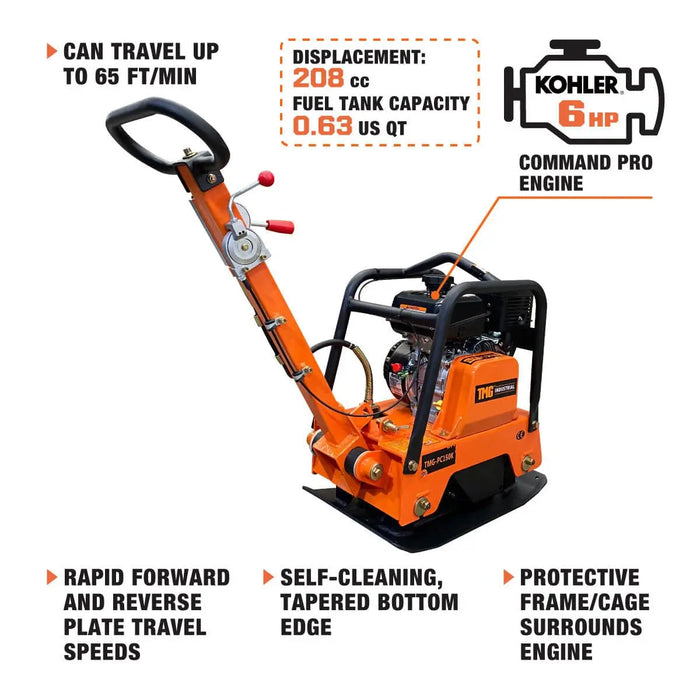 TMG Industrial 5600-lb Reversible Vibratory Plate Compactor, 6 HP Kohler Command Pro Engine, TMG-PC150K