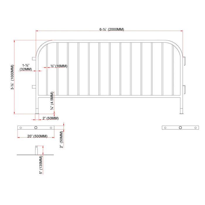 TMG Industrial 6’ x 3’ Temporary Crowd Control Barrier, Galvanized, Interlocking Design, Various Commercial Applications, Quick Setup, TMG-FMB20