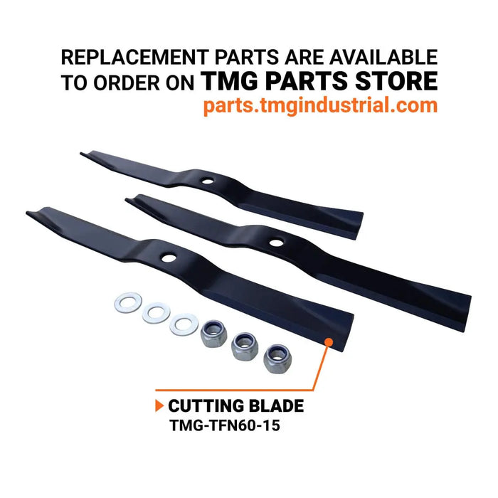 TMG Industrial 60” Tow-Behind 3-Point Hitch Finish Mower, 20-40 HP Compact Tractor, PTO Drive Shaft Included, TMG-TFN60