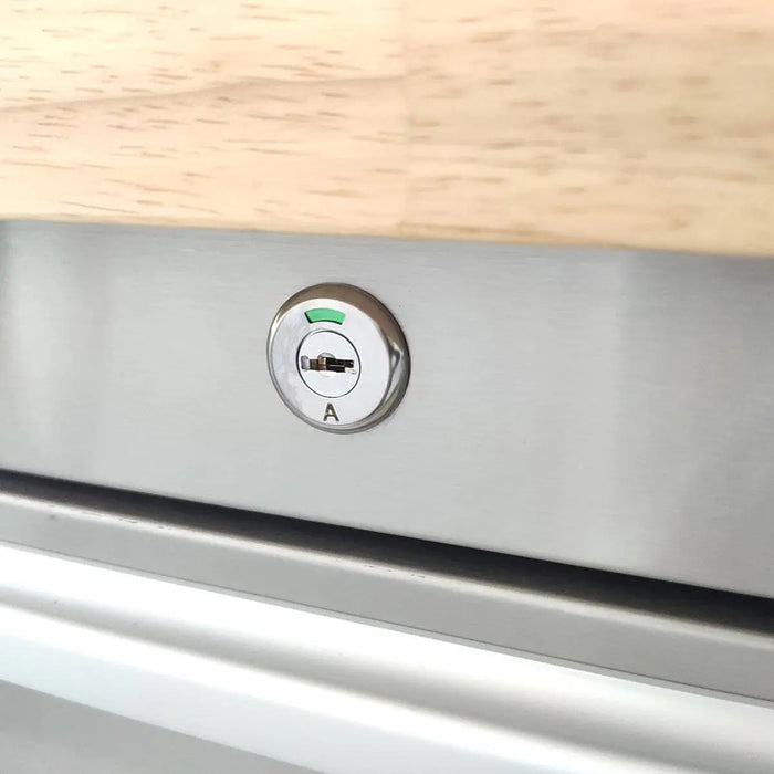 TMG Industrial 72” Stainless Steel Rolling Workbench, Rubberwood Tabletop, Lockable Drawers and Cabinet, Locking Wheels, TMG-WB7210S