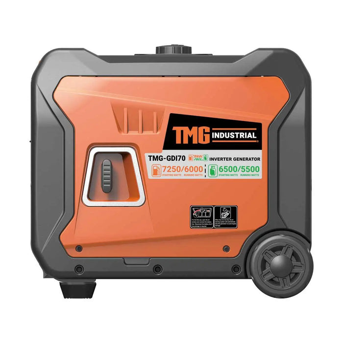 TMG Industrial 7250 Watt Digital Inverter Hybrid Portable Generator, Dual Fuel Capability (Gas/LPG), 6.5hrs 50% Load Run Time, CETL, ETL Certified For Canada/US, EPA Emissions Compliance, TMG-GDI70