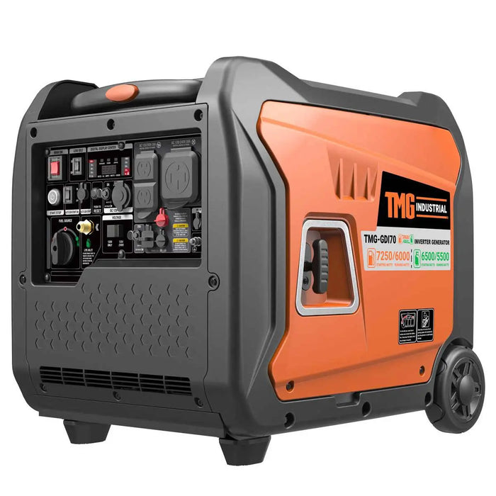 TMG Industrial 7250 Watt Digital Inverter Hybrid Portable Generator, Dual Fuel Capability (Gas/LPG), 6.5hrs 50% Load Run Time, CETL, ETL Certified For Canada/US, EPA Emissions Compliance, TMG-GDI70