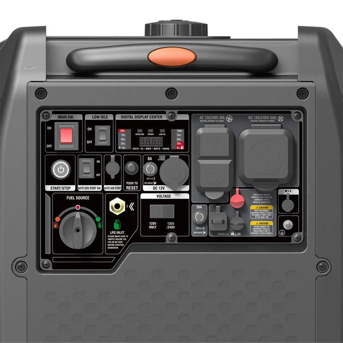 TMG Industrial 7250 Watt Digital Inverter Hybrid Portable Generator, Dual Fuel Capability (Gas/LPG), 6.5hrs 50% Load Run Time, CETL, ETL Certified For Canada/US, EPA Emissions Compliance, TMG-GDI70