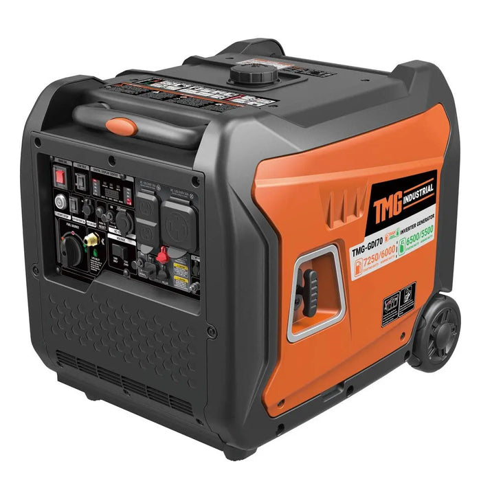 TMG Industrial 7250 Watt Digital Inverter Hybrid Portable Generator, Dual Fuel Capability (Gas/LPG), 6.5hrs 50% Load Run Time, CETL, ETL Certified For Canada/US, EPA Emissions Compliance, TMG-GDI70