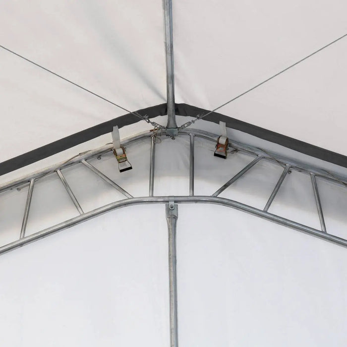 TMG Industrial 80’ x 33’ Dual Truss Storage Shelter Workshop, (3) 19’ Wide Drive-Through Openings, Scaffolding-Style Door Frame Support, TMG-DT3380