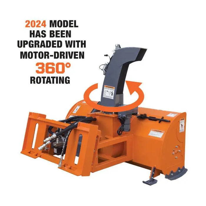 TMG Industrial 84” Skid Steer Snow Blower 45-75 HP Loader Required, 24” Diameter Impeller, 360° Motor Driven Snow Chute, TMG-SSB84
