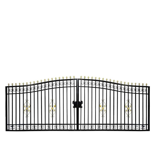TMG Industrial 88-ft Bi-Parting Ornamental Wrought Iron Gate & Fence Panels Combo Pack, All Steel, Powder Coated, TMG-MG88P