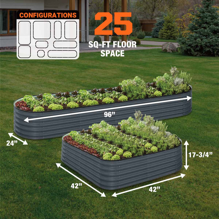 TMG Industrial Metal Raised Garden Bed Kit, 9-In-1 Modular Design, 18” Tall, Galvanized & Powder Coated, Rubber Edging, TMG-MGB96