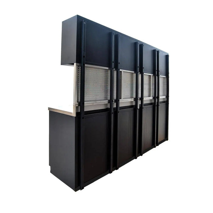 TMG Industrial Pro Series 10-FT 20 Drawer Stainless Steel Workbench Cabinet Combo, Stainless Steel Tabletop, Pegboard and Drawer Fronts, 20 Lockable Drawers, Wall-Mounted Cabinets, Adjustable Shelving, Fully All-in-one Welded Frame, TMG-WBC20DS